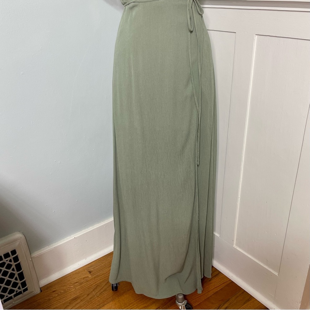 Lulu’s Much Obliged Wrap Maxi Dress Gauzy Flowy Casual Spring Summer Green Small - Picture 8 of 15
